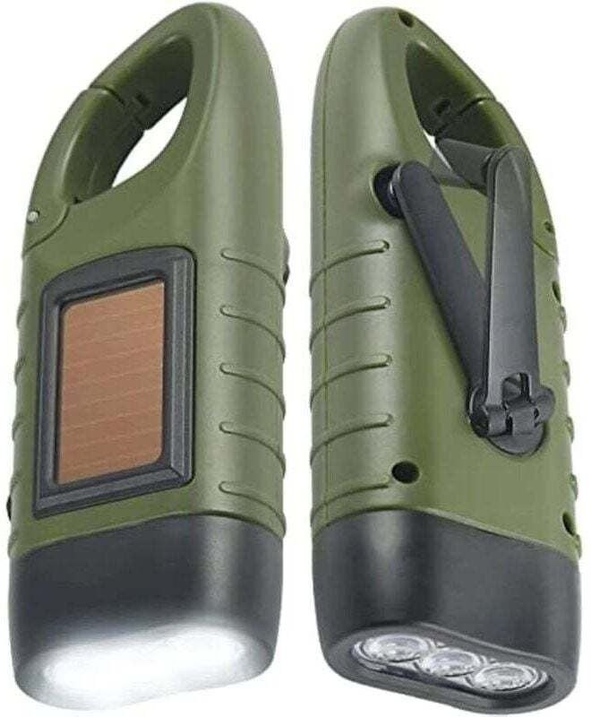 2er-Pack Solar- und Handkurbel-Taschenlampen – wiederaufladbarer Notfall-Dynamo mit Karabiner zum Wandern, Camping, Reis...