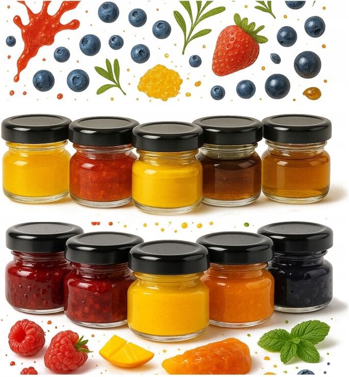 50 Gläser à 30 ml mit Deckel, Honigmarmelade, Gewürze, Geschenkidee, Hochzeitskräuter, Konfitüren