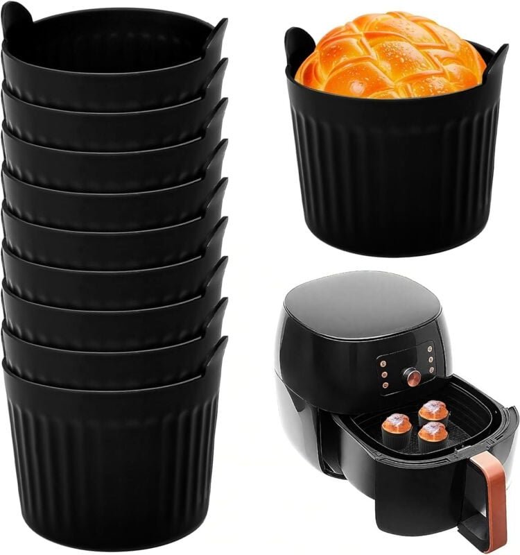 10 Stück Silikon-Muffinformen 6,6 x 6,5 cm, antihaftbeschichtete Cupcake-Formen für die Heißluftfritteuse, BPA-freie ein...