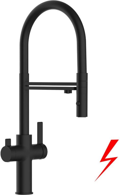 Thumbnail - Niederdruck 3 Wege Wasserhahn Küchenarmatur Spültischmischer, Schwarz Matt mit 360° schwenkbarem Auslauf, abnehmbare 2 s...
