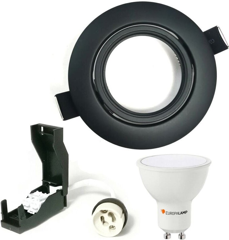 Europalamp - Komplett schwenkbarer Einbaustrahler Mattschwarz GU10 led 7W eqv. 56W Kaltweiß 6000K