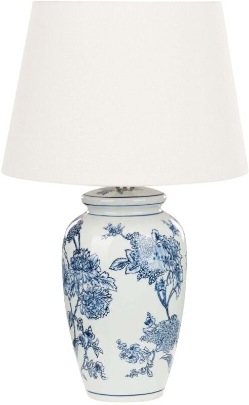 Tischlampe Blau und Weiß Porzellan Vasenform 54 cm Stoffschirm Kegelform Handbemalt Kabel mit Schalter Modern Schlaf- u....