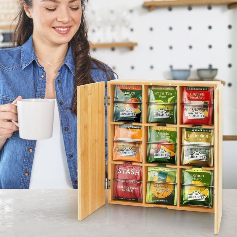 Teebox aus bambus 9 facher - wandmontierbarer organizer