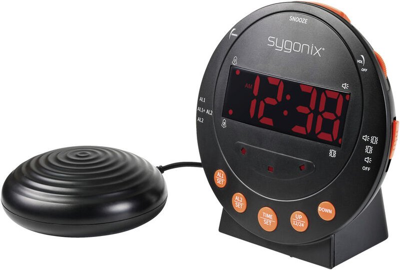 Sygonix - SY-5266562 Elektronik Wecker Schwarz Fluoreszierend Zahlen 2 Timerzeiten