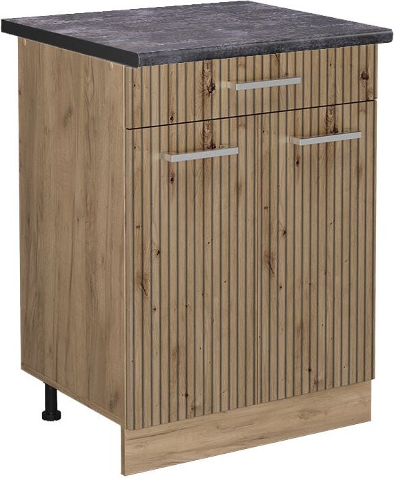 Küchenunterschrank R-Line, Artisan-Eiche, 60 cm mit Schublade, AP Anthrazit, Vicco