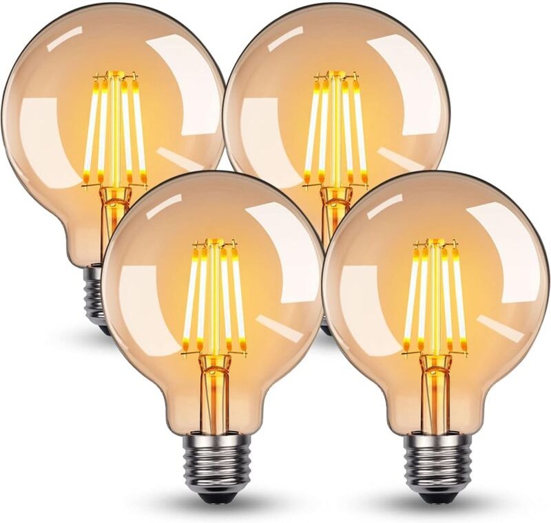 Ersandy - E27-LED-Glühbirne, E27-Vintage-Glühbirne, 4 w, G95-LED-Glühbirne, E27, warmweiß, 2700 k, 360 lm, Edison-Retro,...