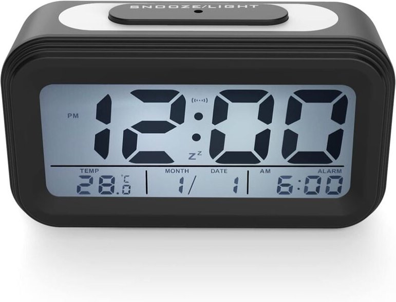 Elektronische Uhr mit LED-Anzeige, mit Alarm, Dunkelsensor, schwarz