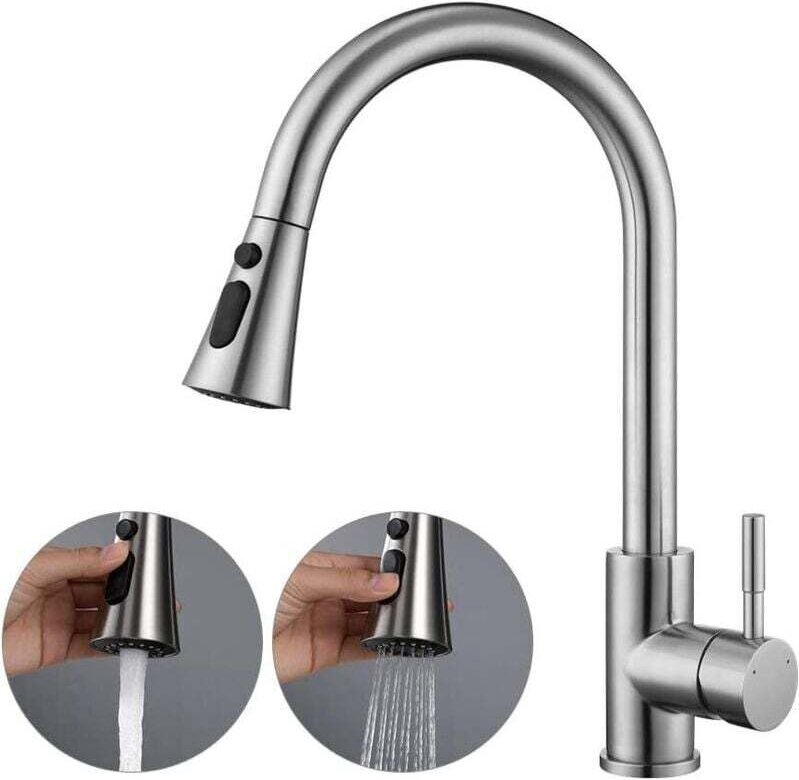 Ausziehbare Küchenarmatur mit Brausekopf, Hochdruck-Küchenarmatur mit 2 Wassergeschwindigkeiten, 360° drehbare Spültisch...