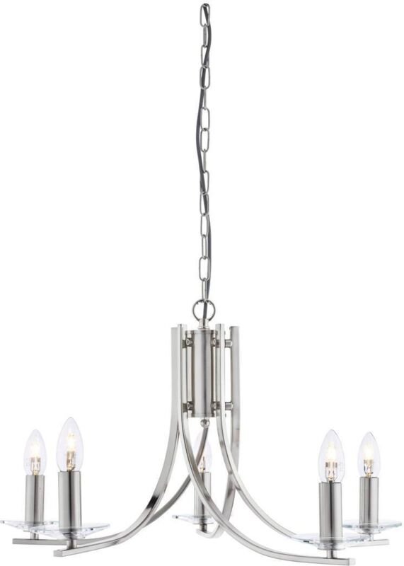 Ascona - 5 leichte mehrarmige Deckenanhänger Satin Silber, Glas, E14 - Searchlight