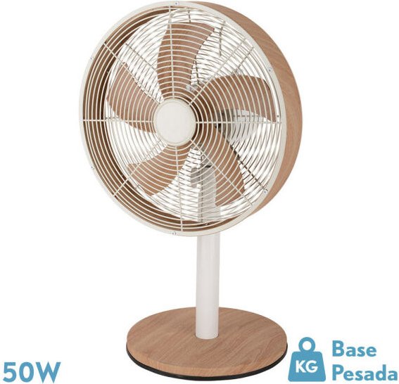 Tischventilator alcañiz weiß/Buche 3vel.45w 5 Flügel oszillierend und rotierend 59x35x28cm