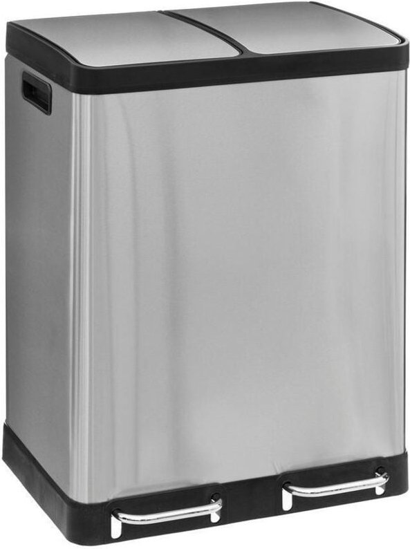 2-Kammer-Mülleimer ARIANE, Edelstahl, mit Tretpedal, 2 x 30 L