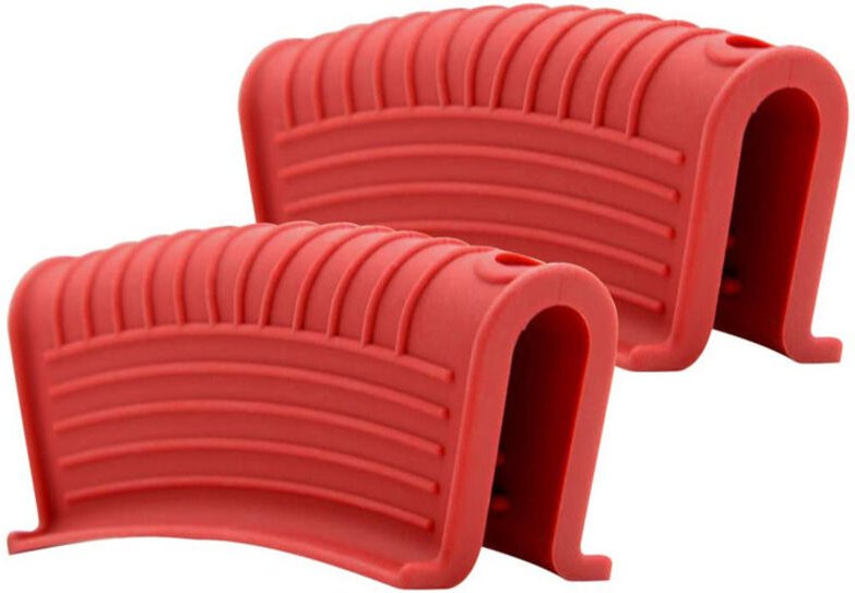 Silikon-Griffhalterungen für heiße Pfannen (Paar), Topfdeckel-Stützhülse, rutschfest, hitzebeständig, isoliert – Rot – 9...