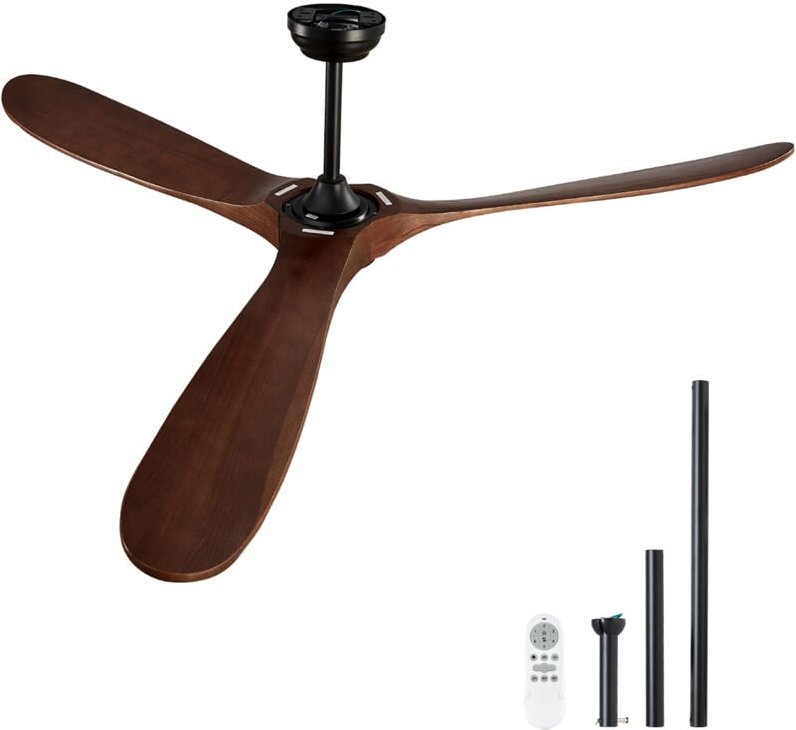 Mophorn 72 Zoll Deckenventilator ohne Licht, 6-stufige Fernbedienung, 3 Holzflügel. Umkehrbarer Gleichstrommotor. Modern...