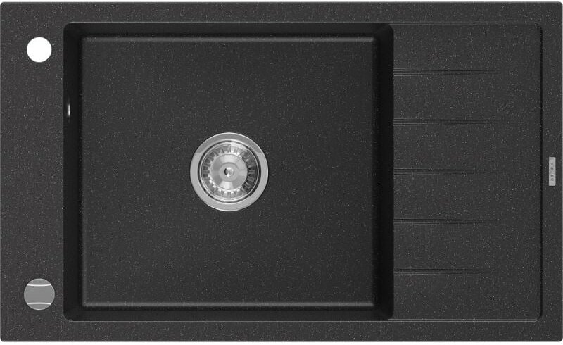 Mexen Elias 1-Becken-Granitspüle mit kurzer Abtropffläche 795 x 480 mm, Schwarz/Silbermetallic - 651
