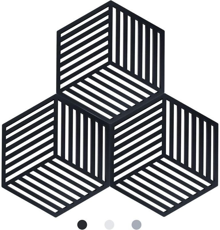 Set mit 3 Silikon-Küchentopfuntersetzern (Schwarz, Sechseckig Raya: 160x138x8mm)