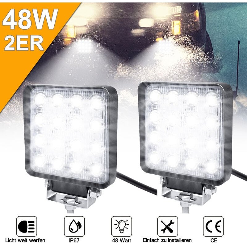 Uisebrt - led Arbeitsscheinwerfer 12V led Zusatzscheinwerfer 2 x 48W - Offroad Auto Scheinwerfer Reflektor Flutlicht Rüc...