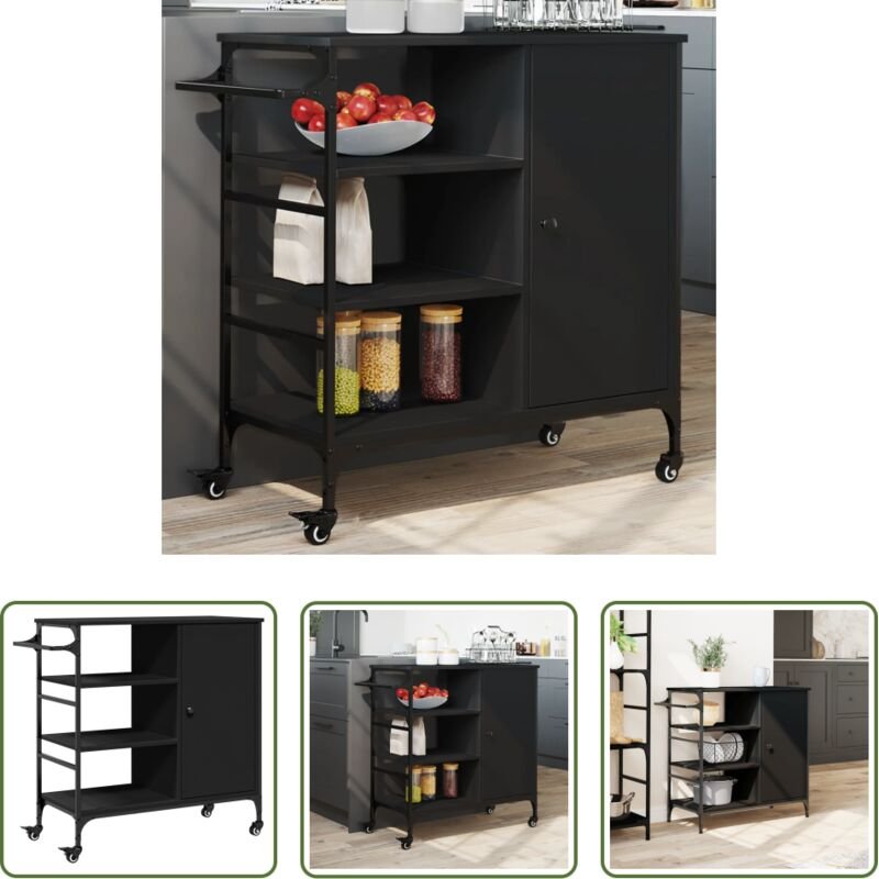 Holzwerkstoff - Küchenwagen Schwarz 87,5x38,5x84,5 cm Holzwerkstoff