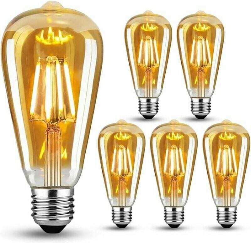 6er-Pack Vintage-Edison-Glühbirnen, E27, LED-Glühbirnen, 4 W (ersetzt 40 W), Retro-Glühbirne, ideal für nostalgische und...