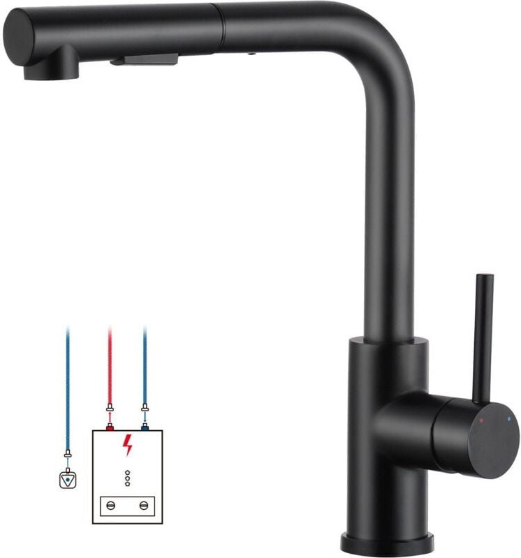 Oraymin - Küchenarmatur Wasserhahn Ausziehbar Niederdruck Armatur Schwarz