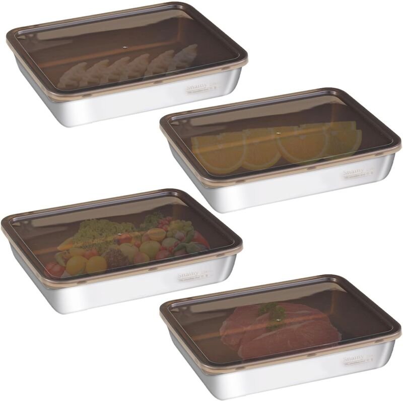 4 stapelbare Edelstahlbehälter (2200 ml) mit Deckel, Edelstahl-Lebensmittelbehälter für Kühlschrank/Küche/Restaurant