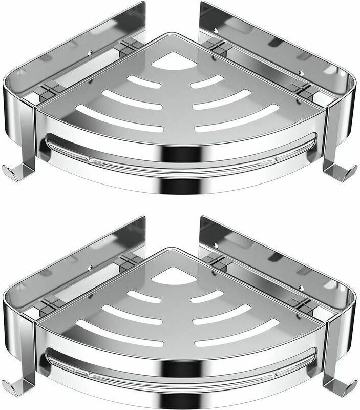 Duscheckregal, Badezimmerregal ohne Bohren, 304 Edelstahl, Küchenaufbewahrungskorb, Duschorganisation mit 4 Haken, Dusch...