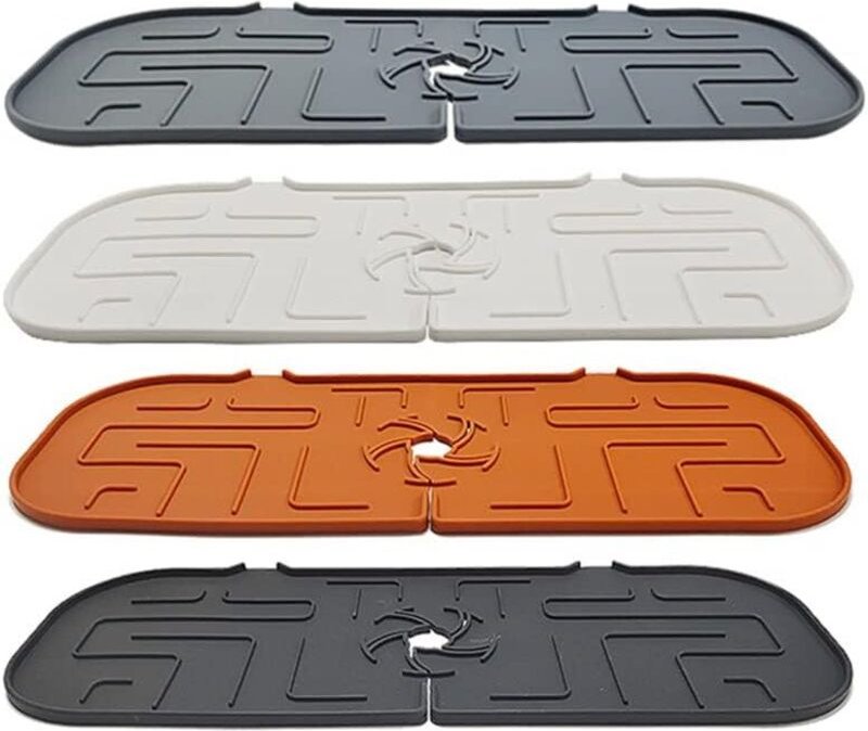 Silikon-Wasserhahnmatte, 4er-Pack Spülbecken-Spritzschutz, wasserdichte Badezimmer-Wasserhahnmatten, Spülbecken-Abflussm...