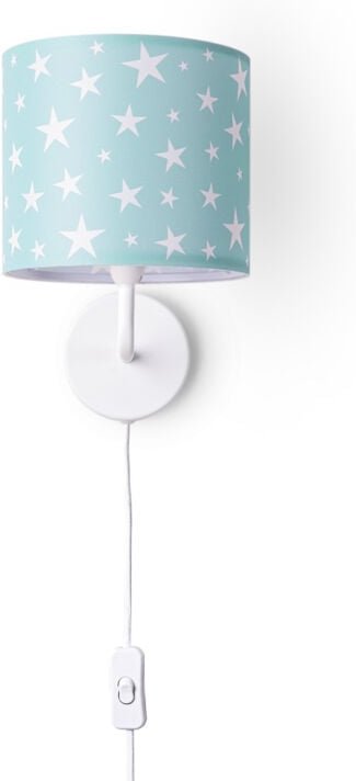 Paco Home Tischleuchte Kinderzimmer Stofflampenschirm Rund Wandleuchte Mond Sterne E14 Wandleuchte - Weiß, Design 5 (Ø18...