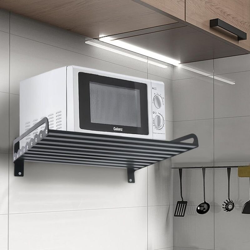 Wand Microwave Oven Rack Schwarz Aluminum Mikrowelle Halterung Wandregal Halter Rack Microwellen Küchen,50 39.5cm, Bohre...