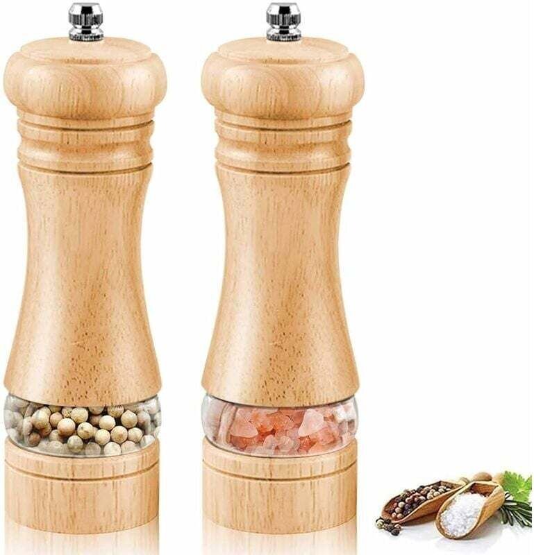 Salz- und Pfeffermühle, 2er-Set aus Holz, manuelle Salz- und Pfeffermühle, verstellbare Keramik-Gewürzmühle, 16,5 cm gro...