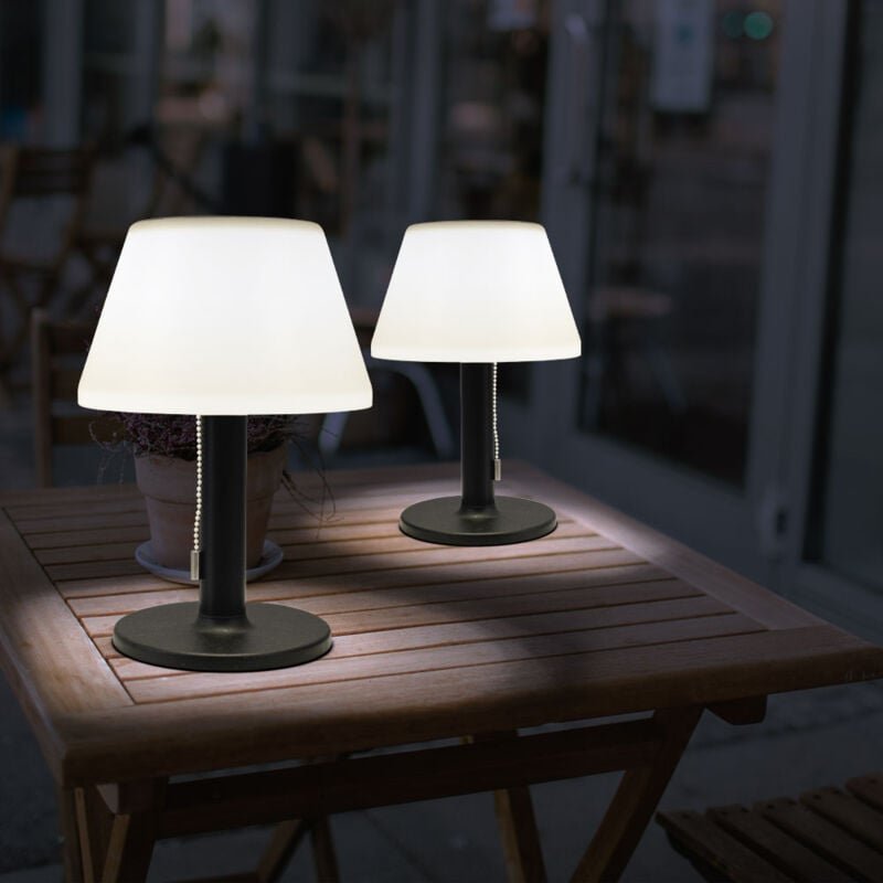 Led Tischlampe Außenleuchte Solarlampe 3 Stufen Terrassenlampe Gartenleuchte, schwarz weiß, warmweiß, DxH 20 x 28 cm, 2e...