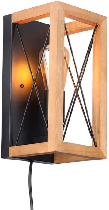 Barcelona Led - Wandleuchte "Montse" aus Holz und Aluminium mit Kabel und