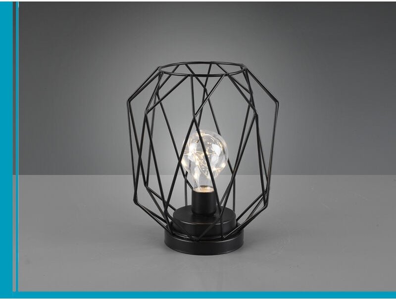Meinewunschleuchte - Industrial led Tischleuchte narda Gitter Schwarz, Batteriebetrieb, Höhe 21cm