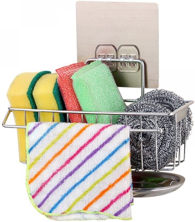 Linghhang - 19 x 9 x 7 cm, Edelstahl-Schwammhalter für die Küchenspüle, geeignet zum Ablegen von Bürsten und Spüllappen,...