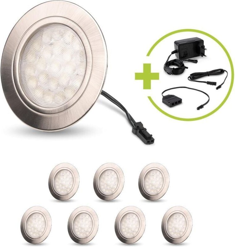 LED Spot rund 2W 12V 150lm IP20 Ø65x11mm Ausschnitt Ø58mm - Lichtfarbe: Neutralweiß 4000K - Anzahl: 8x