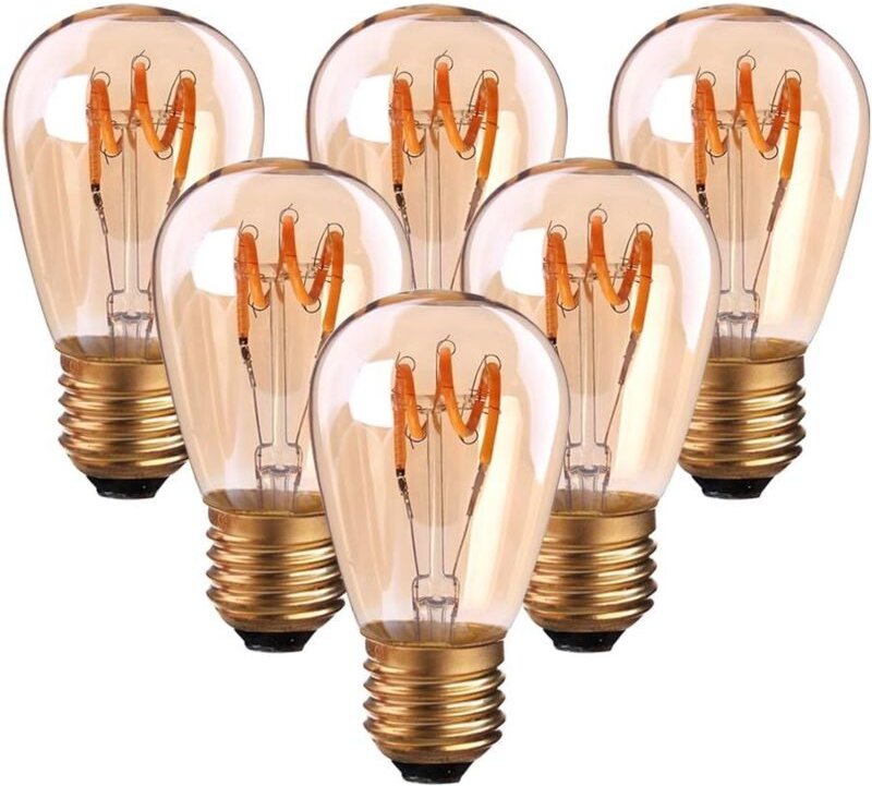 6er-Pack E27 Vintage Spiral Filament LED-Lampen ST45/S14 3W Bernsteinfarbenes Licht Nicht dimmbar 2200K Sehr Warmweiß 15...