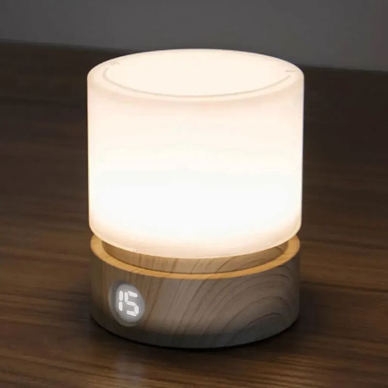 Nachtlicht mit Timer, Nachtlicht für Kinder und Erwachsene, Stilllampe, LED-Nachttischlampe, Holzoptik, dimmbar, integri...