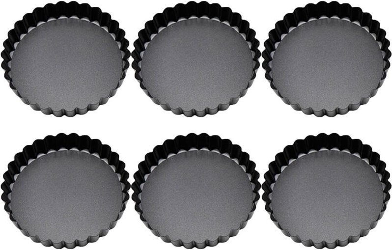 Fdit Mini-Kuchenform aus Kohlenstoffstahl, herausnehmbarer Boden, rund, schwarz, 6-teilig, Eierform für Desserts