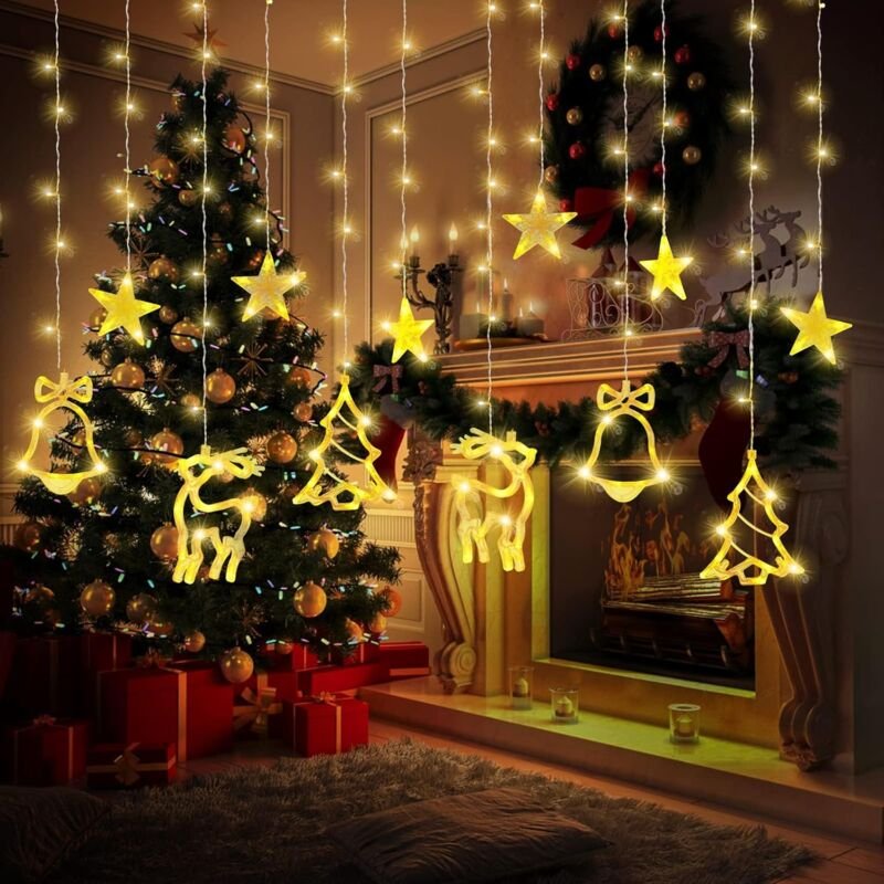 DOLASO 4,5 m Stern-Vorhang-Lichter, Weihnachtsstern-Vorhang-Lichter, LED-Vorhang-Lichter, leuchtende dekorative Lampe, L...