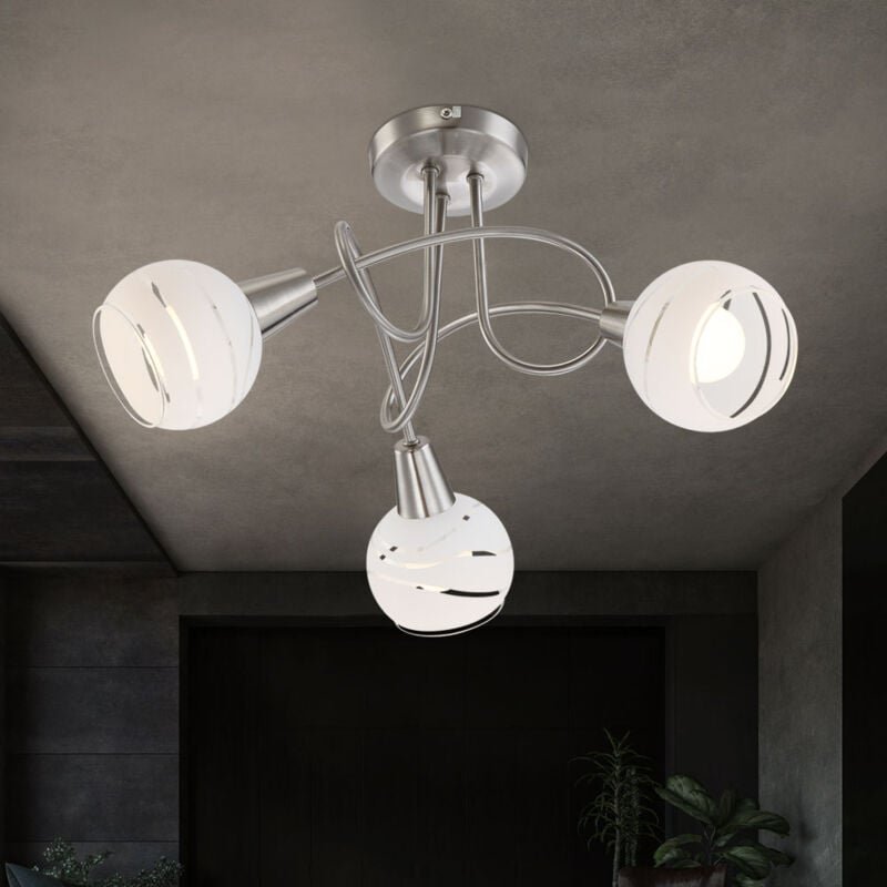 Globo Lighting - led Deckenleuchte 3 Flammig Deckenstrahler Glas satiniert Spotleuchte 3 Strahler, Nickel-matt, 3x 4W 40...