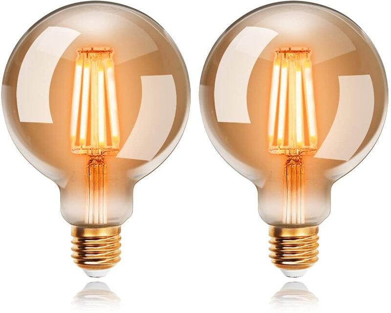 Aougo - Set mit 2 6-W-Edison-Vintage-G95-LED-Glühbirnen, Warmweiß 2200 k, E27, entspricht einer 48-W-Glühlampe, Retro-An...