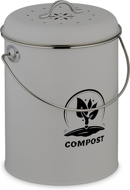 Relaxdays Komposteimer Küche 5,5 Liter, Mülleimer mit Deckel und Geruchsfilter, Abfalleimer Biomüll, Eisen, grau