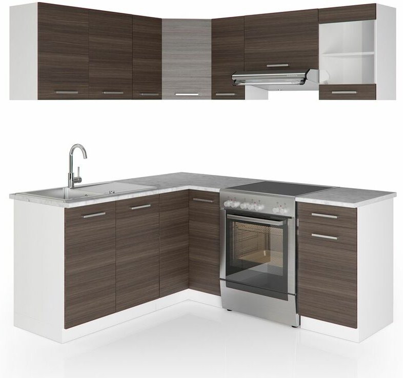 Vicco - Eckküche Rick, Weiß/Edelgrau, 187 x 167 cm , ap Marmor