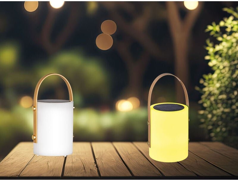 Meinewunschleuchte - 2er set Outdoor Tischleuchten 24cm mit Fernbedienung & rgb - Solar & usb