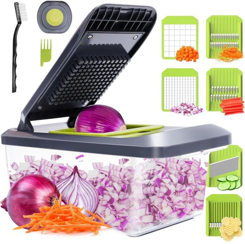 Multifunktionaler Gemüseschneider – Professionelle Küchenmandoline mit 6 Klingen zum Julienne- und Würfeln von Gemüse (m...