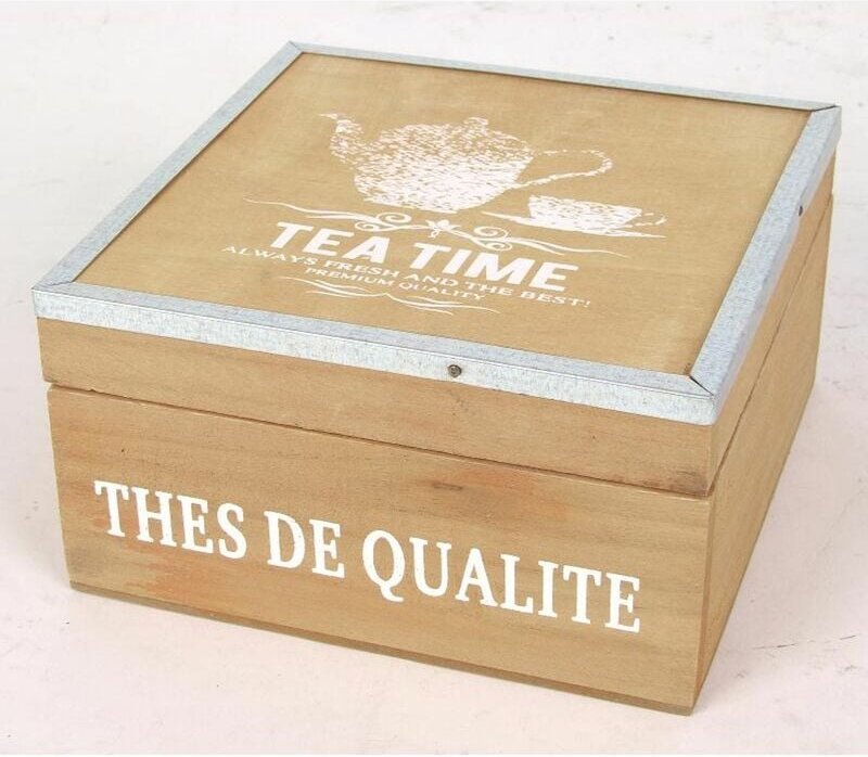 Buri - 12x Holz-Teebeutelbox 16x16x9cm Teebox Tee Box Küchenhelfer Küche Haushalt top