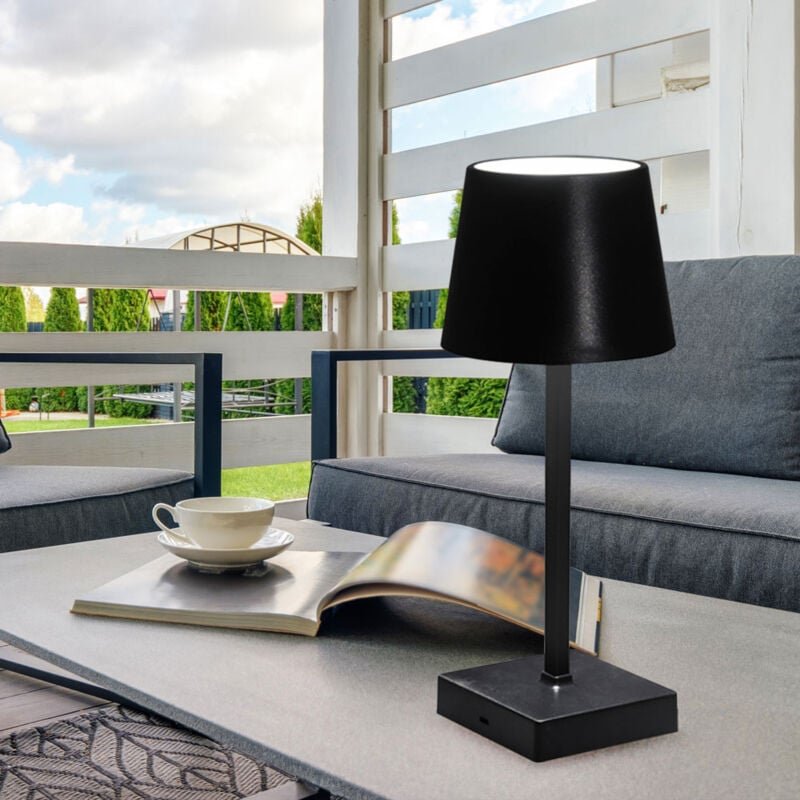 Tischleuchte Indoor Akku Tischlampe dimmbar 3-Stufen Nachttischleuchte USB, schwarz, LED warmweiß, LxBxH 10,5x10,5x26 cm