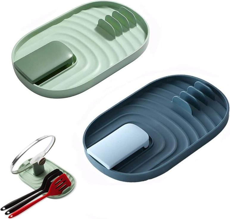 Topfdeckel- und Löffelhalter, Küchenutensilienständer, Löffelablage, Besteckablage zur Vermeidung von Tropfflecken (Blau...