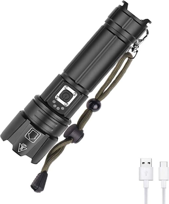 Lablanc - Leistungsstarke LED-Taschenlampe 6000 Lumen, wiederaufladbare XHP70-Taschenlampe mit Betriebsanzeige, zoombar,...