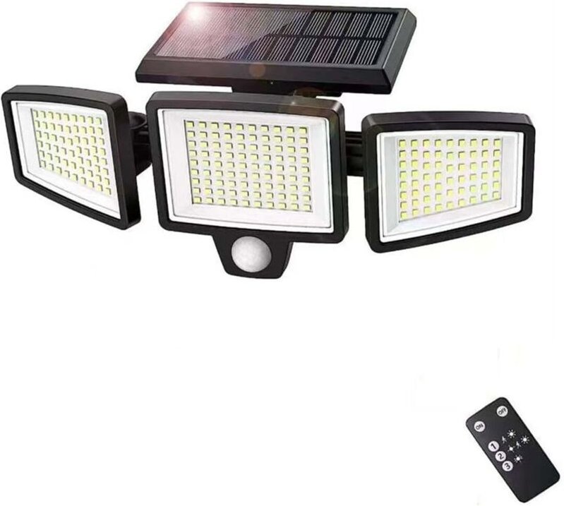 2500 Lumen, 210 LED-Solar-Außenleuchten, 3 Leuchtenköpfe mit Bewegungsmelder, IP65 wasserdicht, Wandleuchten mit 3 Modi,...
