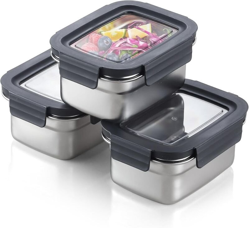 Set aus 600-ml-Edelstahl-Lunchboxen, luftdicht, stapelbar, auslaufsicher, wiederverwendbare Bento-Boxen